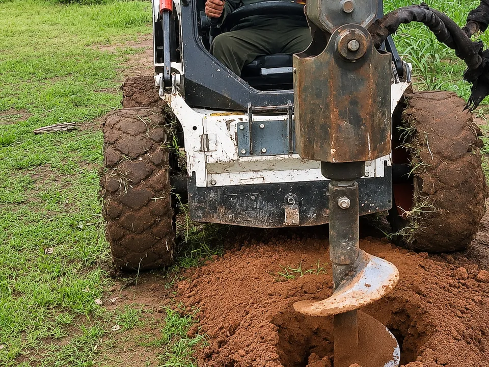 Minicargadora Bobcat perforando con la hoyadora